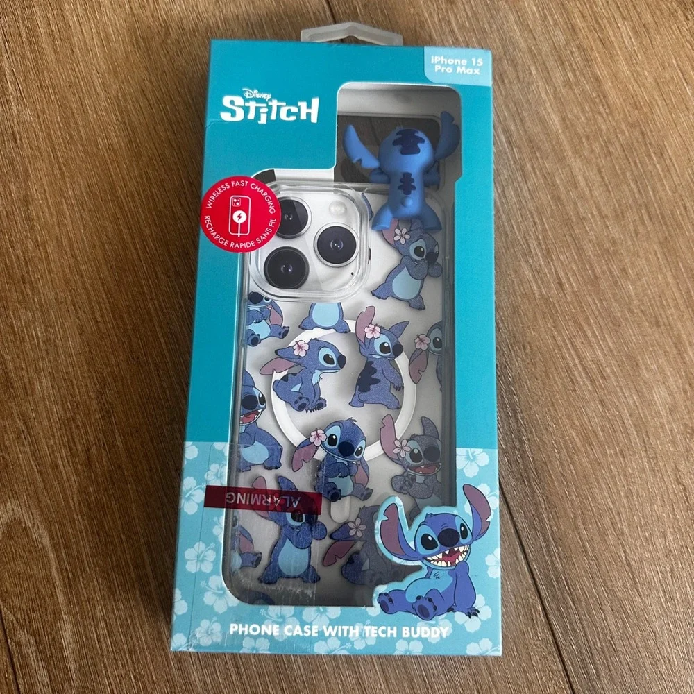 Disney Stitch iPhone 15 Pro Max Case 3D Character Blue Clear Glitter Cover NEW